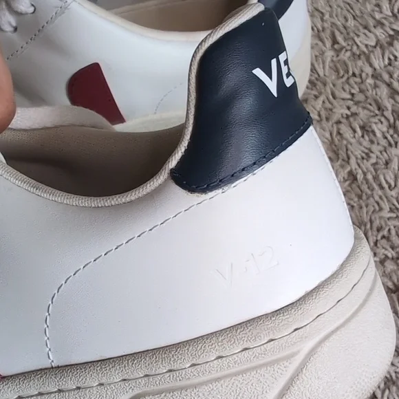 Veja V-12 Leather Men's White Sneakers Marsala Nautico Size 10.5 - Picture 9 of 10